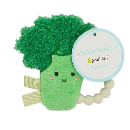Miniatura 8 de Pearhead Broccoli - Mordedor para bebé, juguete sensorial de felpa suave con anillo de cuentas de silicona sin BPA y sonido arrugado, alivia
