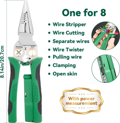Miniatura 5 de Pelacables 8 en 1 con probador de voltaje, herramienta de pelado de cables eléctricos multifunción para cortar y tirar de alicates, herramienta
