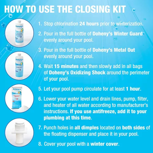Miniatura 6 de Kit de cierre de piscina definitivo de Doheny’s, productos químicos de mantenimiento para piscinas sobre el suelo y al nivel del suelo, incluye
