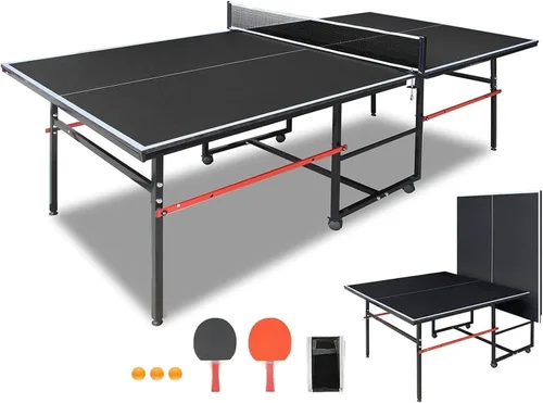 Miniatura 12 de IUNNDS Mesa de tenis de mesa portátil de 6/8/8.5/9 pies, juego de ping pong plegable para interiores con red y juego de postes, 2 paletas y 3 pelotas