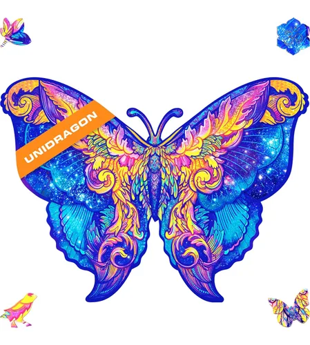 UNIDRAGON Rompecabezas de madera para adultos, rompecabezas únicos, tamaño pequeño, mariposa intergalaxia, 9 x 6.7 pulgadas, 108 piezas, Deko con