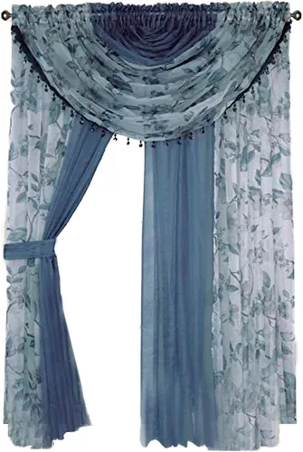 Miniatura 21 de Sapphire Home Cortinas traslúcidas – Juego de 4 paneles de dos tonos con cenefa y alzapaños, 55 x 63 pulgadas, cortina ligera filtrante de luz