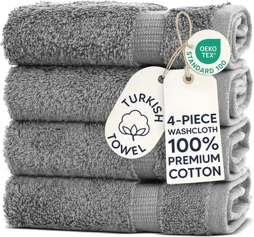 Chakir Turkish Linens - Toallas turcas de 100% algodón, suaves y absorbentes (4 paños, color gris)