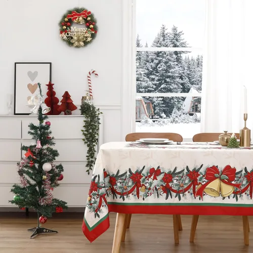Wewoch Mantel Navideño 60"x84" de Poliéster Resistente al Agua con Estampado de Campana Ideal para Decoración de Cocina Interior de Vacaciones