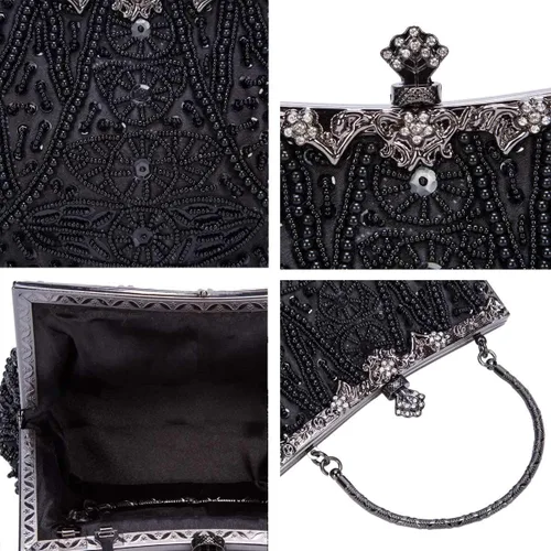 Miniatura 6 de Bolso de mano de Selighting, con cuentas, estilo de los años 1920, para mujer, formal, para novia, de boda, de graduación, elegante, para fiesta