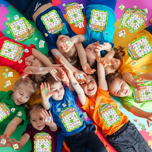 Miniatura 5 de Juego de bingo de animales para niños y adultos, familia, tarjetas de bingo de animales, reconocimiento de letras, juego de fiesta de safari