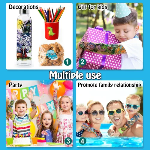 Miniatura 4 de Partywind 66 hojas de tatuajes temporales para niños, fundas de tatuajes temporales para niños, calcomanías de tatuaje falsas