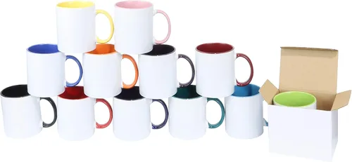 Miniatura 3 de Taza de café de cerámica de 11.0 onzas para sublimación, embalada en caja blanca 12 colores mezclados