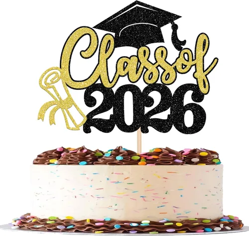 Miniatura 27 de 1 pieza de decoración de pastel de graduación de niña de tacón alto con tapa de graduación con purpurina 2024, selección de pastel de graduación Oro