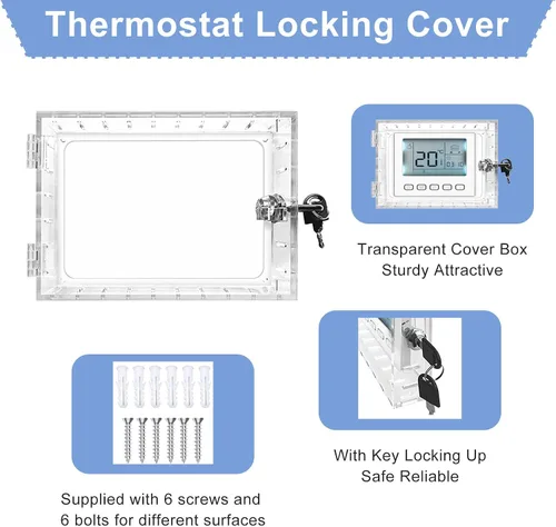 Miniatura 3 de Caja de bloqueo de termostato universal con llave, protector de termostato grande transparente para pared, cubierta de termostato con cerradura