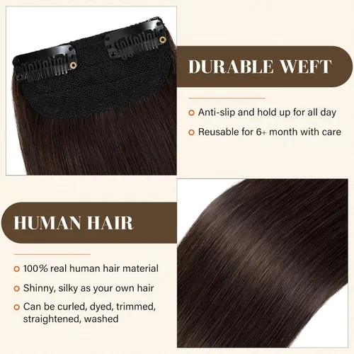 Miniatura 4 de S-noilite Extensiones de cabello corto con broches, 100% cabello humano real, 2 clips, extensiones con clip para mujeres con cabello delgado, añade