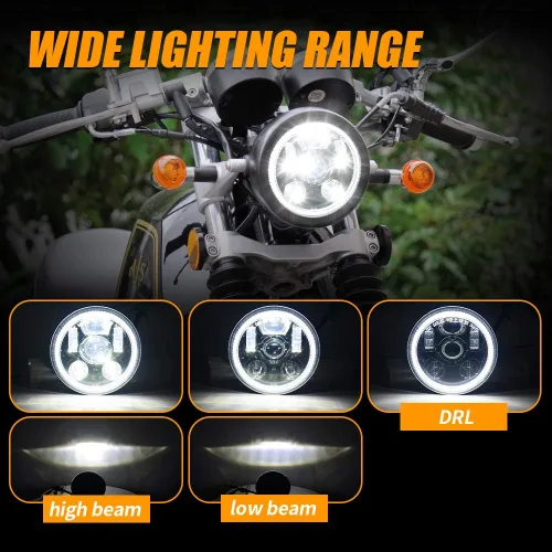 Miniatura 2 de 5-3/4 5.75 pulgadas LED faro delantero de motocicleta compatible con Harley Davidson Sportster Dyna Low Rider Street Bob lron 883 1200 Softail Wide