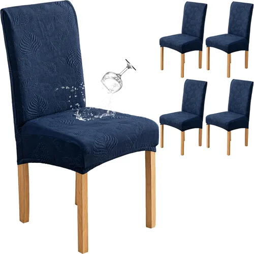 Miniatura 22 de Genina Juego de 2 fundas impermeables para sillas de comedor, fundas elásticas para sillas de comedor con hojas jacquard, protectores extraíbles