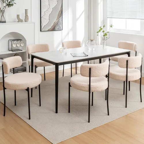 Miniatura 8 de Boucle - Juego de 2 sillas de comedor modernas de mediados de siglo con patas de metal, sillas de cocina tapizadas para comedor, cocina (beige)