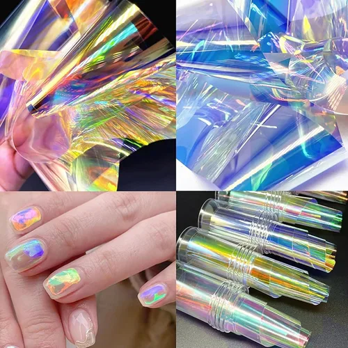 Miniatura 8 de 20 hojas de papel de celofán iridiscente para uñas, hojas rotas, láminas holográficas, calcomanías de uñas de aurora, diseños de uñas reflectantes