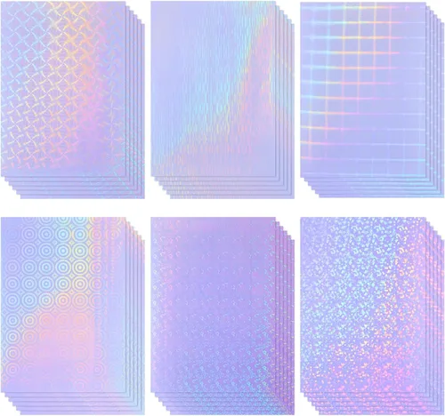 Miniatura 19 de Clabby 36 hojas de papel holográfico para pegatinas A4, láminas laminadas holográficas de vinilo, autoadhesivas, impermeables, transparentes, 11.7 x