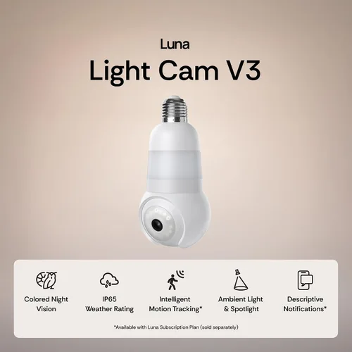 Miniatura 10 de Luna - Cámaras de seguridad inalámbricas para exteriores e interiores, inclinación panorámica de 360°, visión nocturna a color, bombilla LED y foco