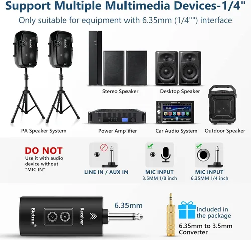 Miniatura 5 de Bietrun - Micrófonos inalámbricos con eco, agudos, graves y Bluetooth, rango de 160 pies, sistema de micrófono dinámico de mano UHF portátil