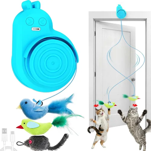 Juguetes interactivos para gatos de interior: varita eléctrica automática de plumas y ratón de pájaro volador, recargable eléctrica colgante, juego