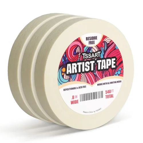Miniatura 8 de Paquete de 3 cintas blancas para artistas, cinta adhesiva para dibujar, acuarela, pintura, lienzo, enmarcado, sin ácidos, 0.2 pulgadas de ancho