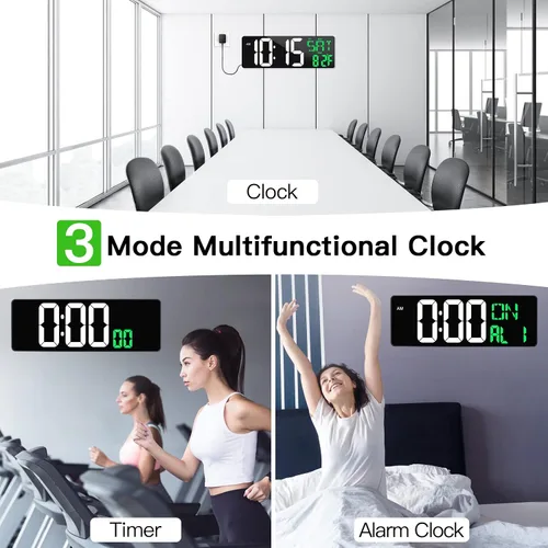 Miniatura 4 de Reloj de pared digital grande de 17 pulgadas con control remoto, atenuador de brillo automático, reloj de pared digital con pantalla grande