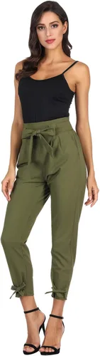Miniatura 3 de GRACE KARIN - Pantalón tipo lápiz para mujer, diseño informal de tiro alto, con lazo al frente y bolsillos, para trabajo.