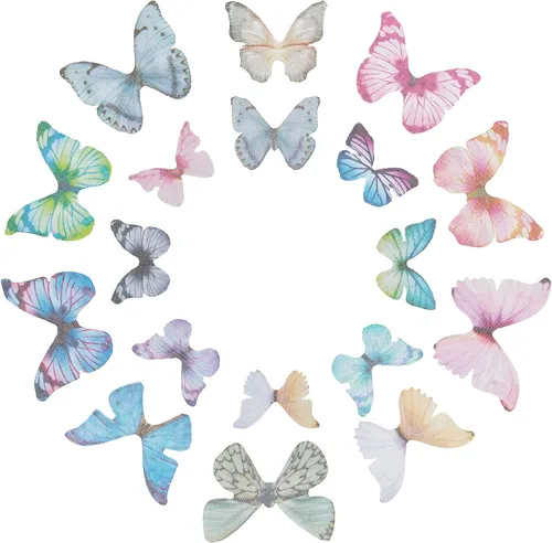 Miniatura 10 de SUNNYCLUE 1 caja 180 pares de decoraciones de mariposa de tela 3D adorno de mariposa pequeñas alas de mariposa de organza para bricolaje, joyas
