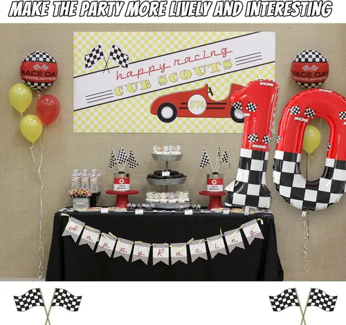 Miniatura 4 de Globos gigantes de papel de aluminio con números de tema de carreras a cuadros en blanco y negro de 40 pulgadas (Número 0)