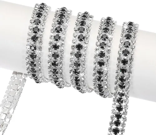 Miniatura 6 de MECCANIXITY Cadena de 5 yardas, 0.354 in, 3 filas de diamantes de imitación de cristal con cierre de cadena para coser, manualidades, joyería