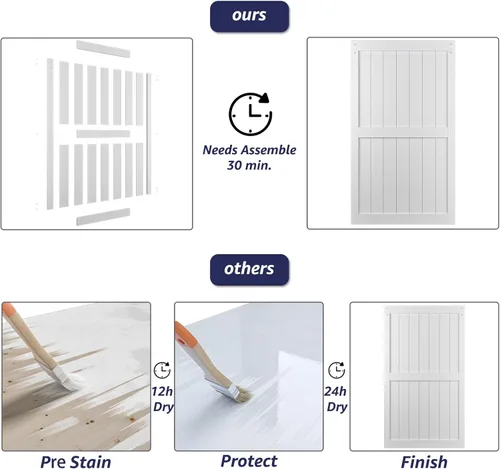 Miniatura 4 de Puerta corrediza de granero MDF de 48 x 80 pulgadas con kit de herrajes para puerta de granero de 8 pies y asa, agujeros preperforados, fácil Blanco