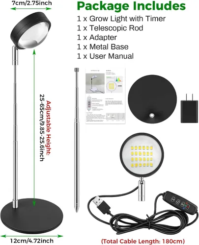 Miniatura 7 de Luz de cultivo de plantas, luces LED de espectro completo con base de metal, lámparas de cultivo de plantas de escritorio con temporizador
