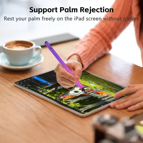 Miniatura 4 de Lápiz óptico para iPad 2018-2025 con rechazo de palma, carga más rápida, sensibilidad de inclinación, lápiz iPad compatible con Gradiente Púrpura