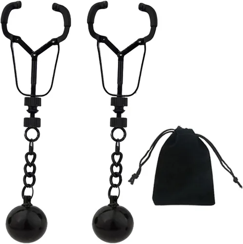 Miniatura 14 de Pinzas para pezón con peso de acero inoxidable con clip de cadena para pezón, bola ajustable, sin perforación, joyería para pezones para adultos