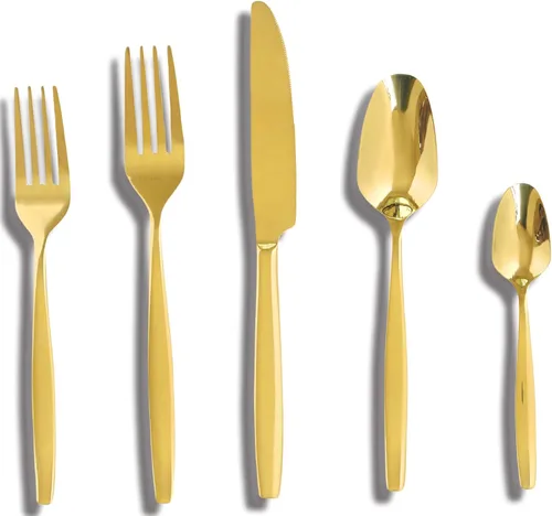Juego de cubiertos dorados de 20 piezas, cubiertos de acero inoxidable para 4, incluye cuchillo de carne, tenedor y cuchara, apto para lavavajillas,