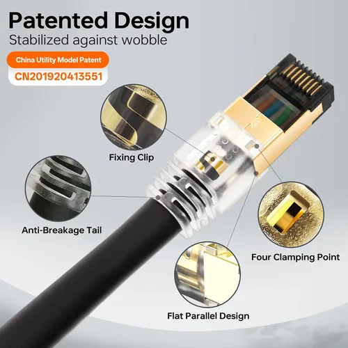 Miniatura 3 de Cable Ethernet Cat 8 de 3 pies, 40 Gbps 2000 MHz blindado (S/FTP), cobre desnudo 23 AWG, cable de conexión ultra flexible para automatización