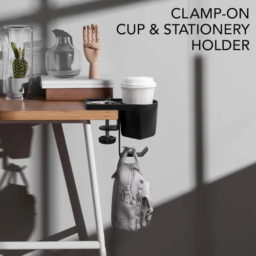 Miniatura 3 de EHO Soporte para bolígrafos y tazas de escritorio con abrazadera, organizador de artículos de papelería 3 en 1 con almacenamiento para lápices