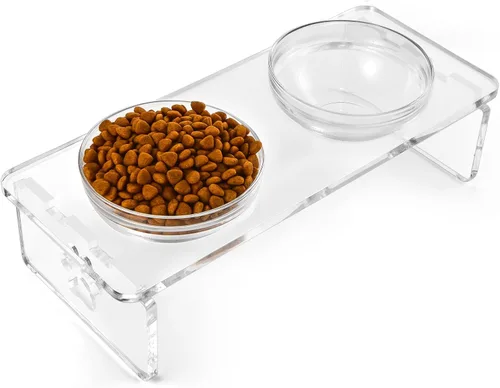 Miniatura 9 de Cuencos elevados para perros y gatos, soporte elevado de acrílico de 3.75 pulgadas con 2 cuencos de acero inoxidable y 2 cuencos de vidrio, juego