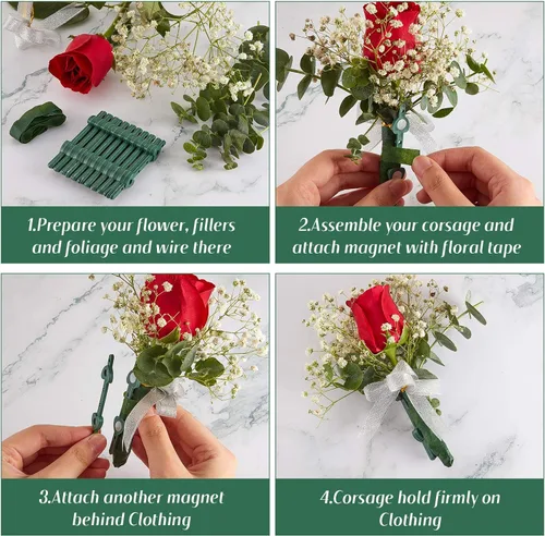 Miniatura 3 de WILLBOND 30 pares de imanes florales para boutonniere, broches de ramillete magnéticos para ramilletes de novia hechos a mano, ramilletes de boda