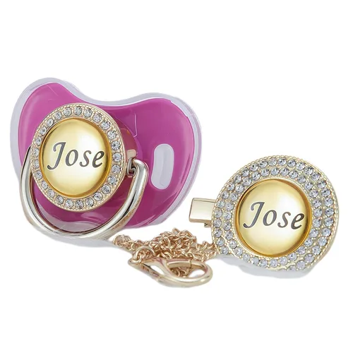 Miniatura 19 de Juego de Chupete y Clip con Nombre Personalizado Brillante - Binky Personalizado para Baby Shower, Recuerdo de Recién Nacido para Fotos Dorado