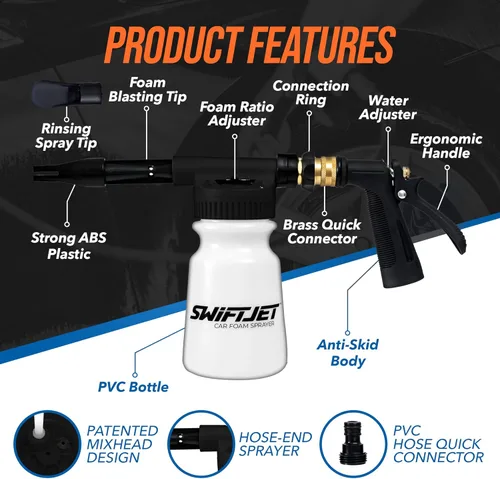 Miniatura 2 de SwiftJet Pistola de espuma para lavar el auto + manopla de microfibra - Funciona con cualquier jabón - Pulverizador de espuma para coche