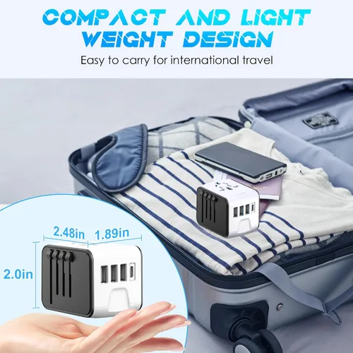 Miniatura 3 de ISIX Adaptador de viaje internacional Adaptador de corriente universal en todo el mundo todo en uno 4 USB perfecto para Europa EE. UU., UE, Reino