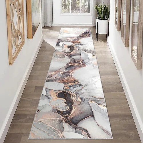 Miniatura 32 de Alfombra abstracta moderna de 2 x 3 pies, alfombra de baño con textura de mármol azul, antideslizante, lavable, alfombra de pelo bajo