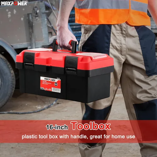 Miniatura 6 de MAXPOWER Caja de herramientas de 16 pulgadas, caja de herramientas pequeña de plástico con pestillo y bandeja extraíble, caja de herramientas