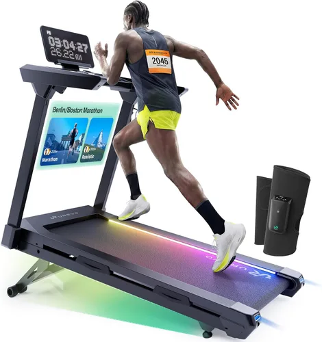 1st Smart Home - Cinta de correr solo para maratonistas con masajeador inteligente de pantorrillas, cintas de correr silenciosas UREVO para el hogar