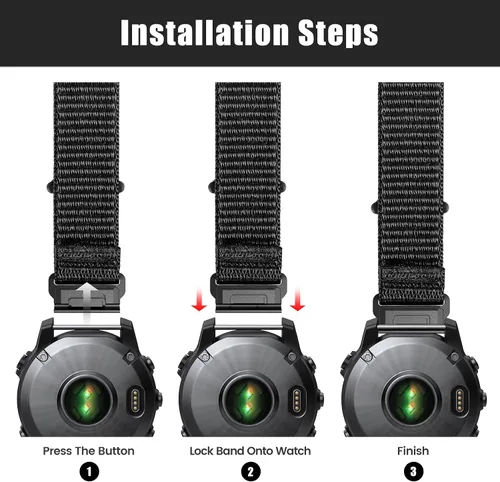 Miniatura 6 de Compatible con Garmin Fenix 8/8 Pro 2.008 in/Fenix 7X/6X/6X Pro/5X/5X Plus, correa de reloj de nailon de 1.024 in de ajuste rápido, correa Negro