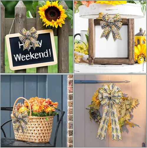 Miniatura 7 de Whaline Cinta vintage con borde de alambre para camión de girasol, para primavera y verano, diseño floral de búfalo a cuadros, cinta de envoltura