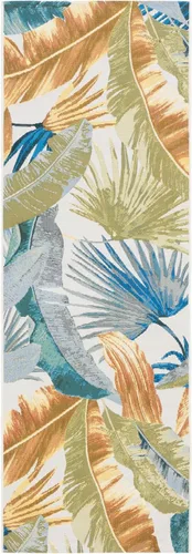 Miniatura 3 de SAFAVIEH Alfombra lavable para exteriores, colección Barbados – Alfombra de pasillo de 2 pies 8 pulgadas x 8 pies, dorada y verde, no desprende
