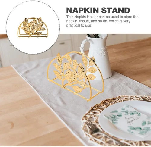 Miniatura 8 de Golden Iron Napkin Holder with Leaf Design, Large Metal Paper Napkin Stand for Kitchen and Restaurant Table, Rustic Style Bathroom and Dining