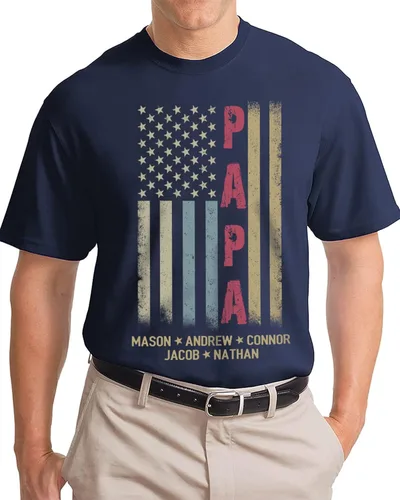 Miniatura 2 de Personalized Grandpa Papa Dad Kids Grandkids with Name T-Shirt, Custom Grandpa Papa Fathers Day Christmas Birthday Gifts.