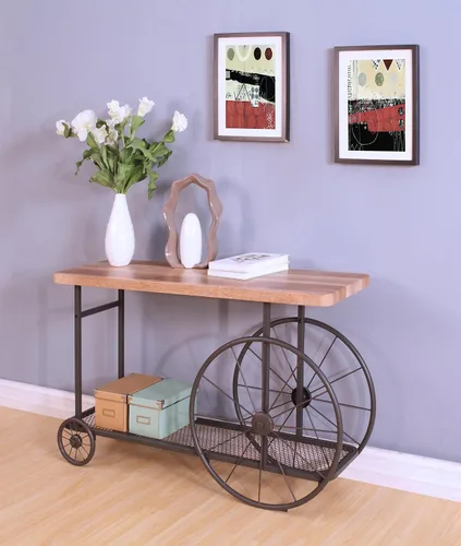 Miniatura 2 de Acme Francie - Consola rectangular de madera con estante en roble y gris antiguo
